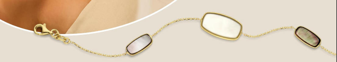 Bracelet en Or Jaune avec Nacre Blanche et Foncée