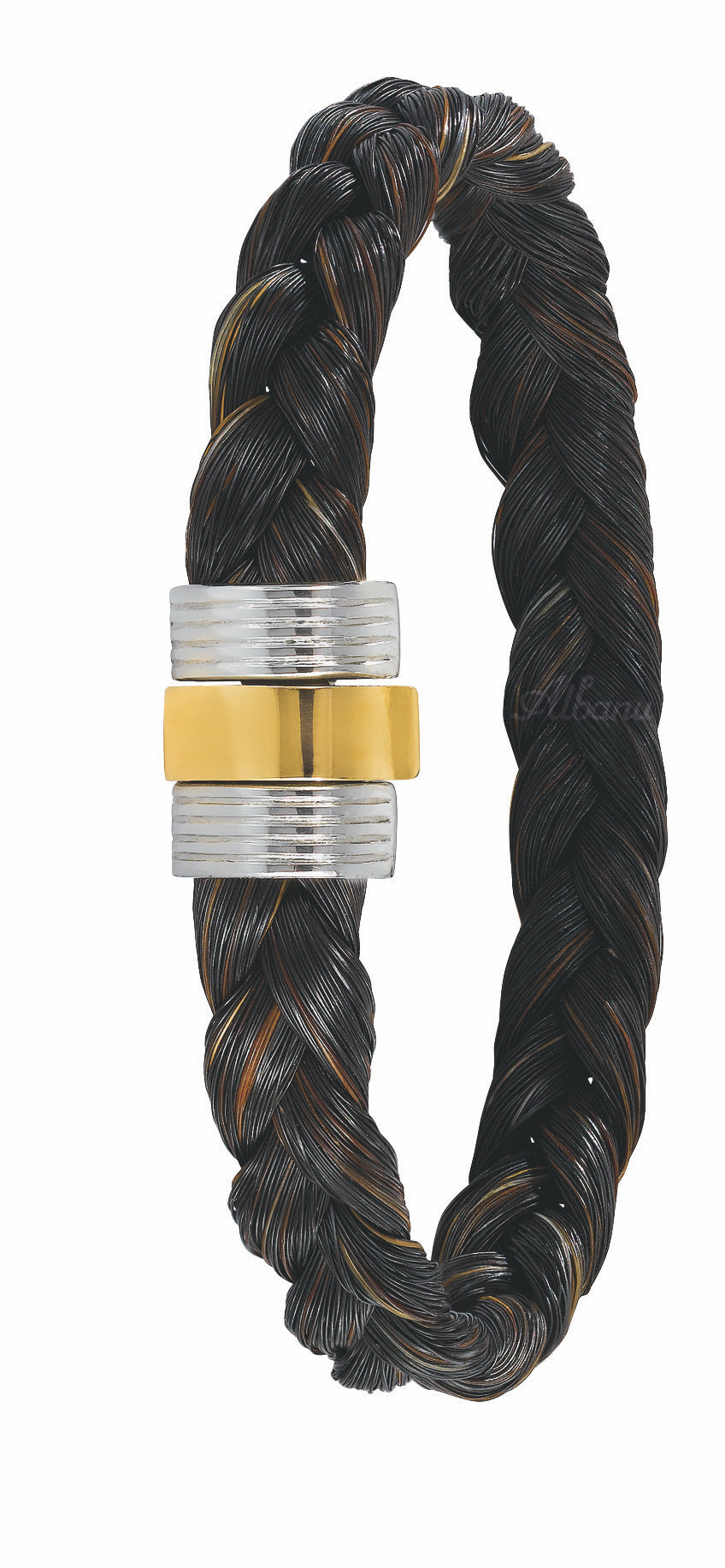Bracelet en crin de cheval avec fermoir en or et en acier.