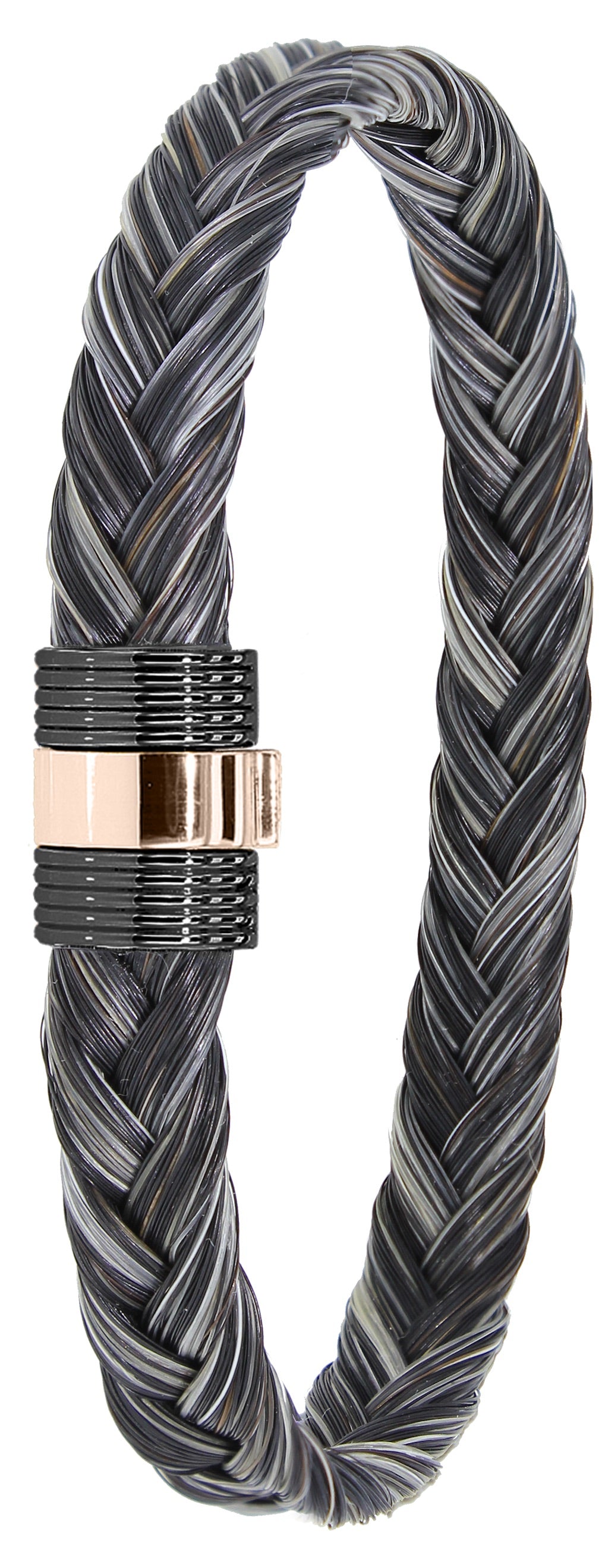 Bracelet en crin de cheval gris foncé avec fermoir or rose et PVD